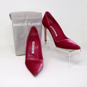 Manolo Blahnik 37.5 Magenta Pink Velvet BB Stiletto Heels
